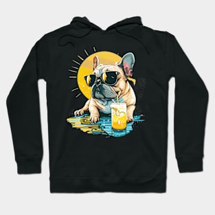 French Bulldog Clipart with Sunglasses Drinking Lemonade, Summer Vibes Hoodie